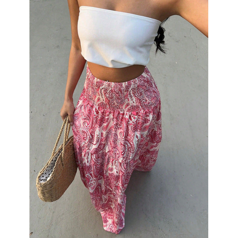 Real shot in stockexport cross-border 1688  resort style elastic waist skirt long skirt