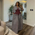 European and american cross-border women's clothing:  summer new arrival - elegant, high-end striped pleated waist-defining long a-line dress