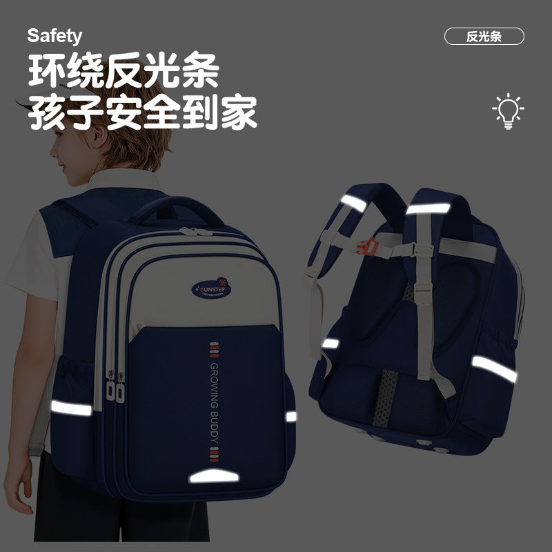 , stylish british-style elementary school backpack for grades 1-6, designed for both girls and boys. features a load-reducing, spine-protecting design, perfect as a kids' backpack