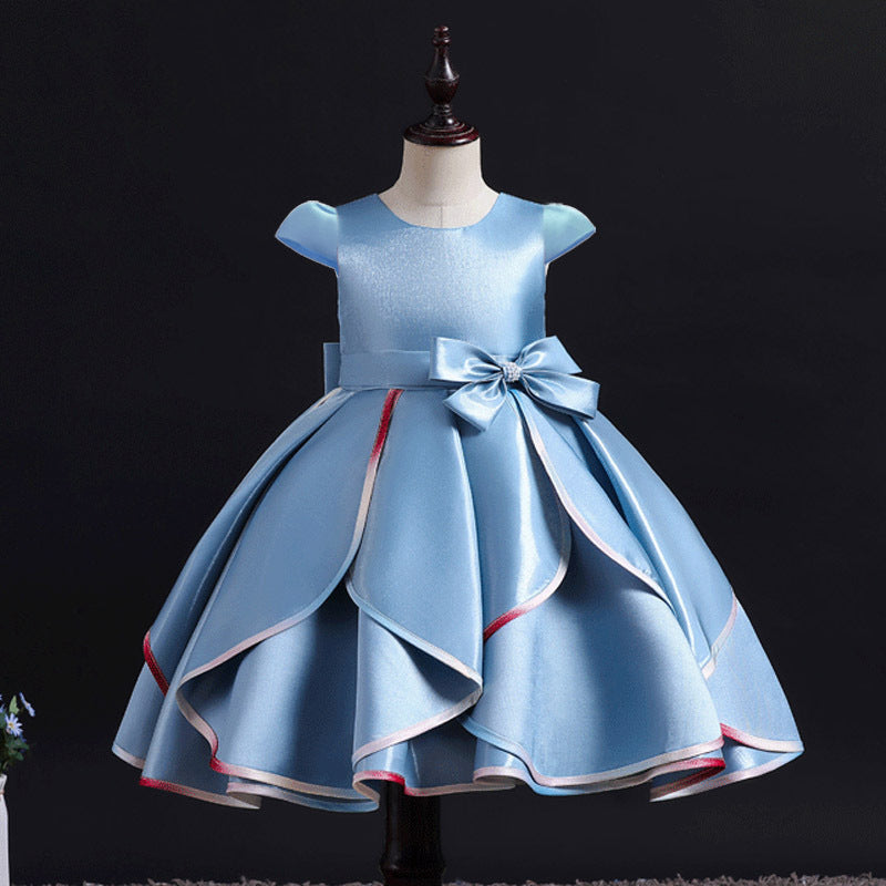 children's clothing, airplane sleeve kids' formal dress, bow-tie princess dress, flower girl birthday dress, baby dress
