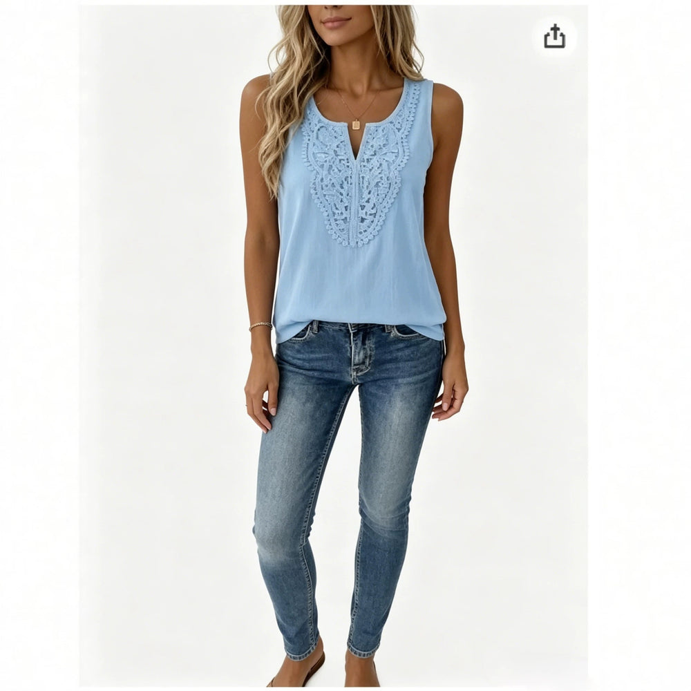 european and american cross-border new v-neck fashion hollow-out eyelet top