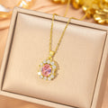 Tz8301 gold-pink zirconium necklace
