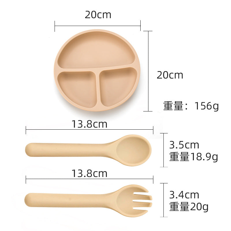 Food grade silicone infant plate fork spoon complementary food tableware preschool children eating silicone tableware set custom