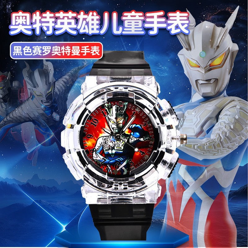 Ultraman watch kids toy boys cartoon luminous electronic watch 3-6 years old children mancero birthday gift