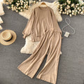 Hong kong style relaxed fit casual set - women's autumn design, slimming irregular top & wide leg pants two-piece outfit