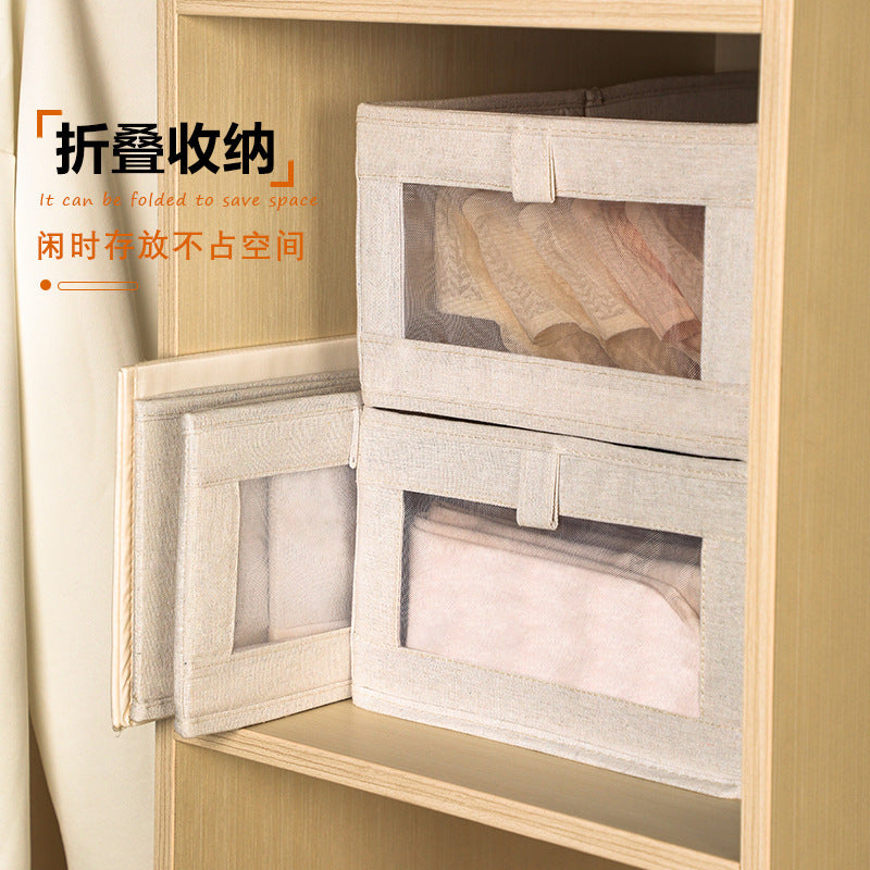 2025 Japanese-style large windowable cotton and linen storage box foldable household fabric storage for clothes and clothing