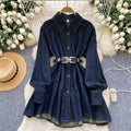 New spring chic hong kong style retro high-end loose slimming irregular tie-waist denim dress for women