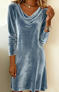 fall/winter fashion cross-border women's new solid color overcoat, swing neck long sleeve sexy velvet dress