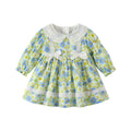 Girls' dress - new spring/autumn  collection - country style floral print, bow accent, lace collar princess dress