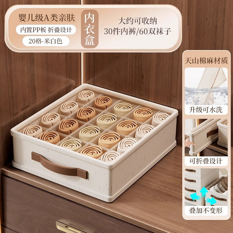 Customized Tianshan cotton and linen underwear, bra, close-fitting clothing, grid storage, finishing box, artifact, three-in-one drawer type