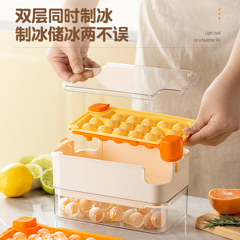 One-click pressing of silicone spherical ice grid with lid, self-made frozen ice cube mold, household ice storage box, refrigerator ice box