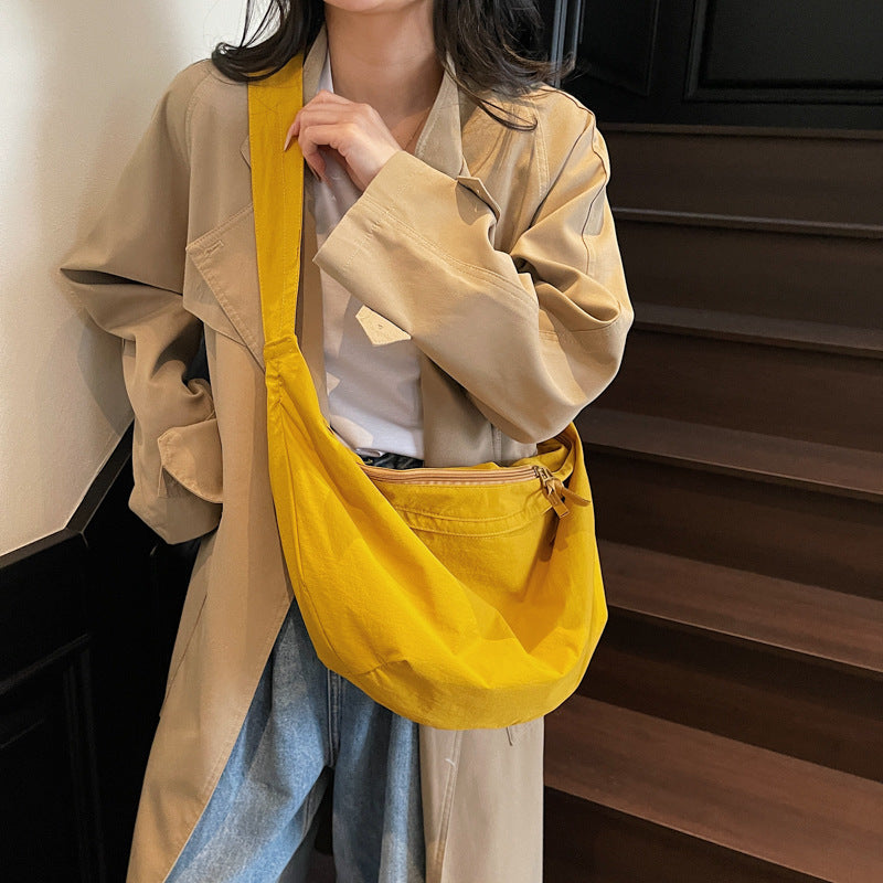 Large capacity fashion casual canvas bag women's versatile minimalist solid color student school crossbody bag lightweight shoulder bag