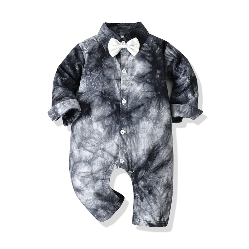 Spring cross-border new arrivalfashion style baby printing khaki romper infant one-piece bow tie one-year-old clothing