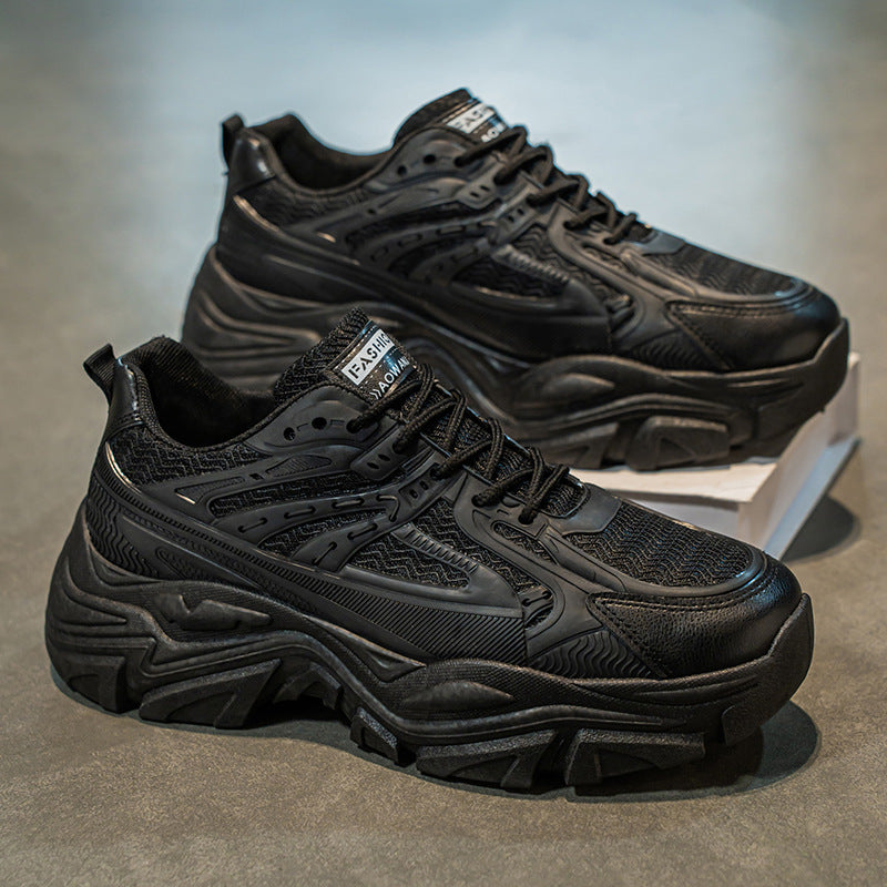 Men's chunky sneakers - spring 2025 new collection - pure white platform sneakers with hidden wedge - athletic running shoes for teens