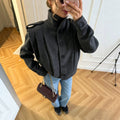 cross-border fashion women's american retro vintage casual versatile button-down stand collar wool blend short coat