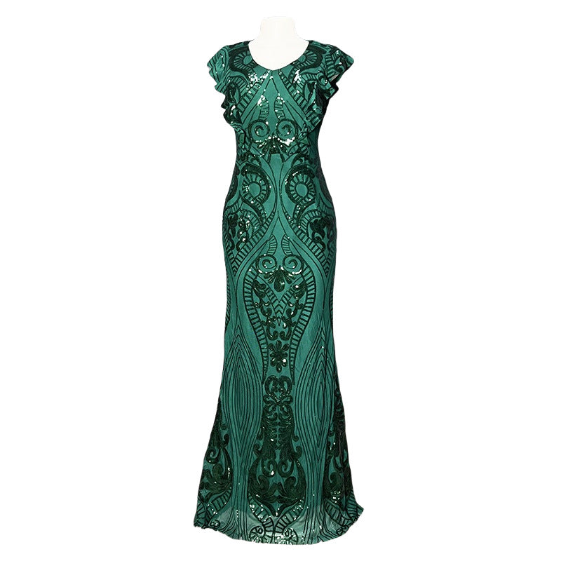 Special offer: european & american fashion sexy sequin maxi dress - solid color, elegant, luxurious wedding, prom, and evening gown