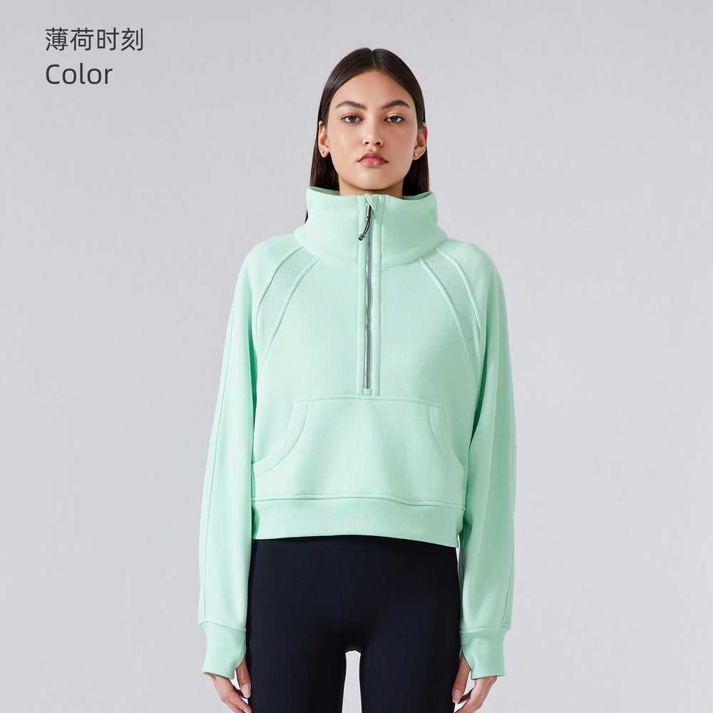 Half-zip high stand collar pullovertops women's fall and winternew arrivaloutwearheattech fleece thickened sports sweatshirtdaw150