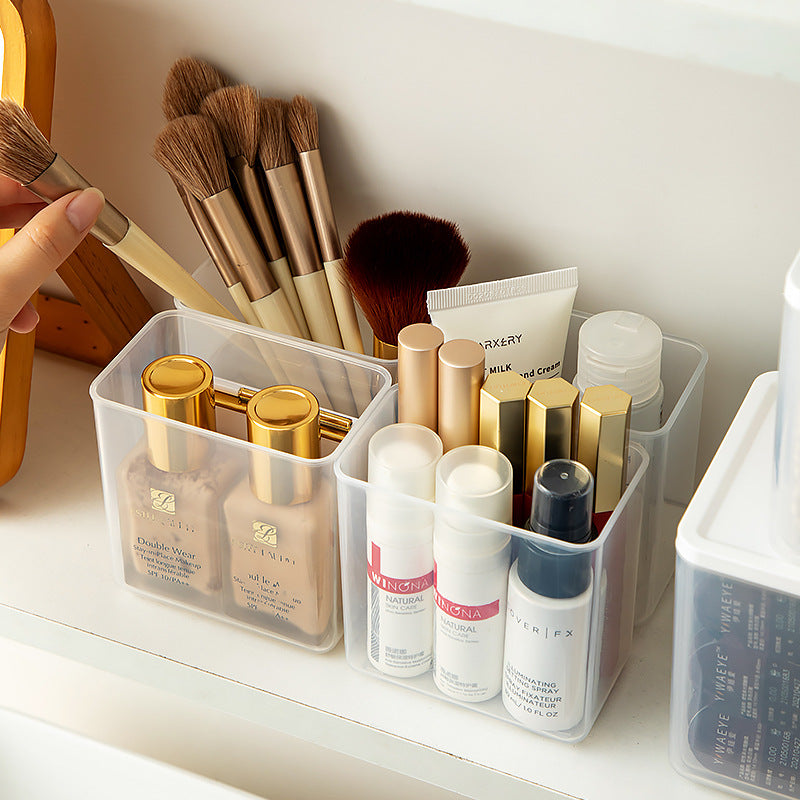 Bathroom mirror cabinet cotton swab cotton pad puff storage box transparent plastic grid desktop flip cover cosmetic storage box