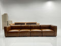 American retro sofa cigar bar living room small apartment straight row genuine leather sofa tofu block sofa module new style