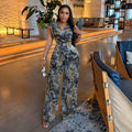 European and american cross-border women's fashion  summer new sexy elegant v-neck printed sleeveless top wide-leg pants set