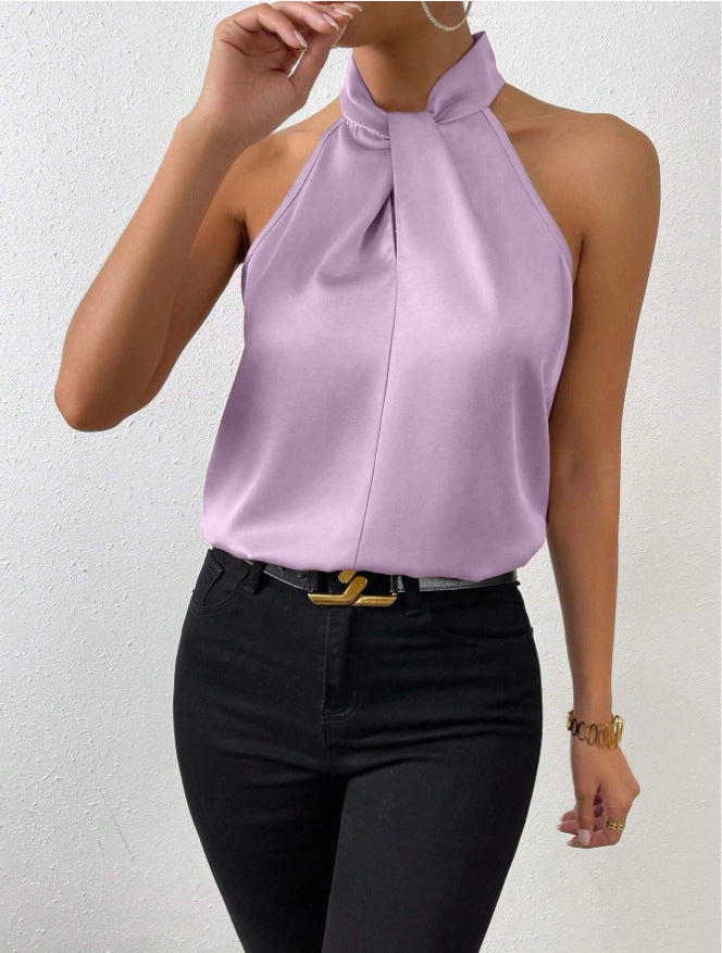 summer new arrivals: european and american style satin halter neck sleeveless tank top, faux silk satin top - ready stock wholesale
