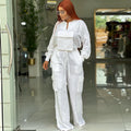 European and american plus-size women's clothing:  spring new arrivals - fashionable loose-fit long sleeve top and large pocket pants set
