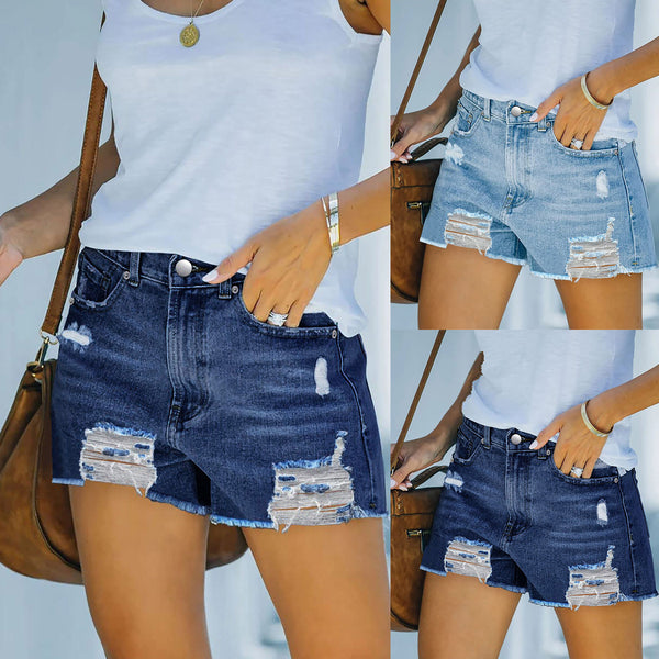 Independent Station Explosive Ripped Elastic Slim Denim Shorts Women