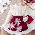 autumn new arrival: cross-border e-commerce sweet ruffle top & 3d floral shorts two-piece set for girls