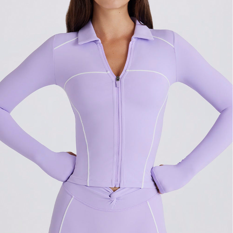 new arrival quick-drying yoga wear long sleeves sports fashion bodybuilding slim fit tops zipper sun protection clothing breathable outwear