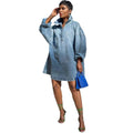 European and american style loose-fit dress -  new arrival - cross-border women's fashion - trendy turn-down collar gradient long-sleeve denim dress