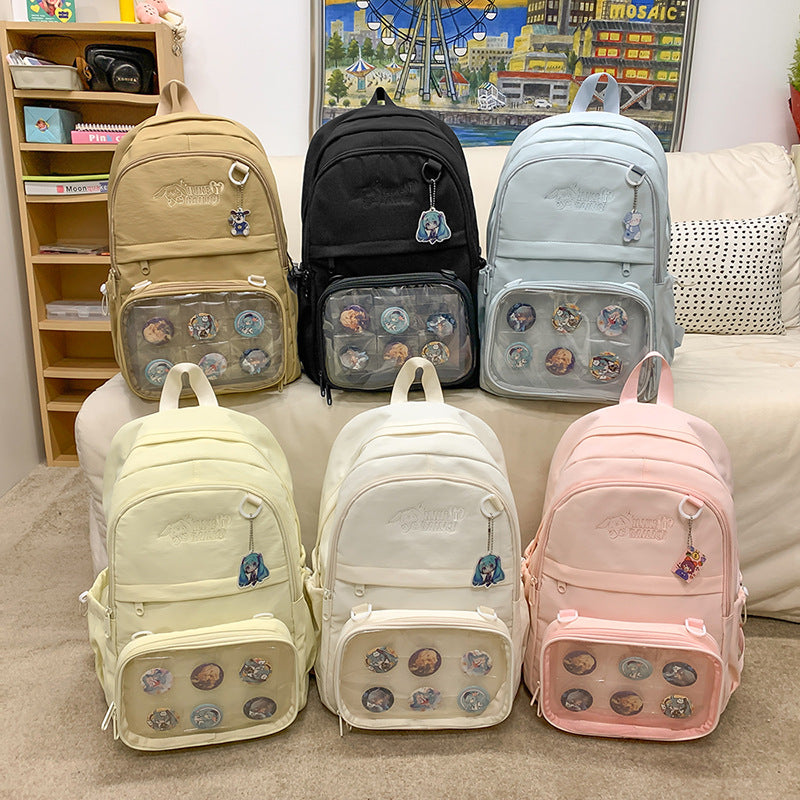 Solid color detachable badge personalized korean style high school student backpack large capacity minimalist versatile college student backpack