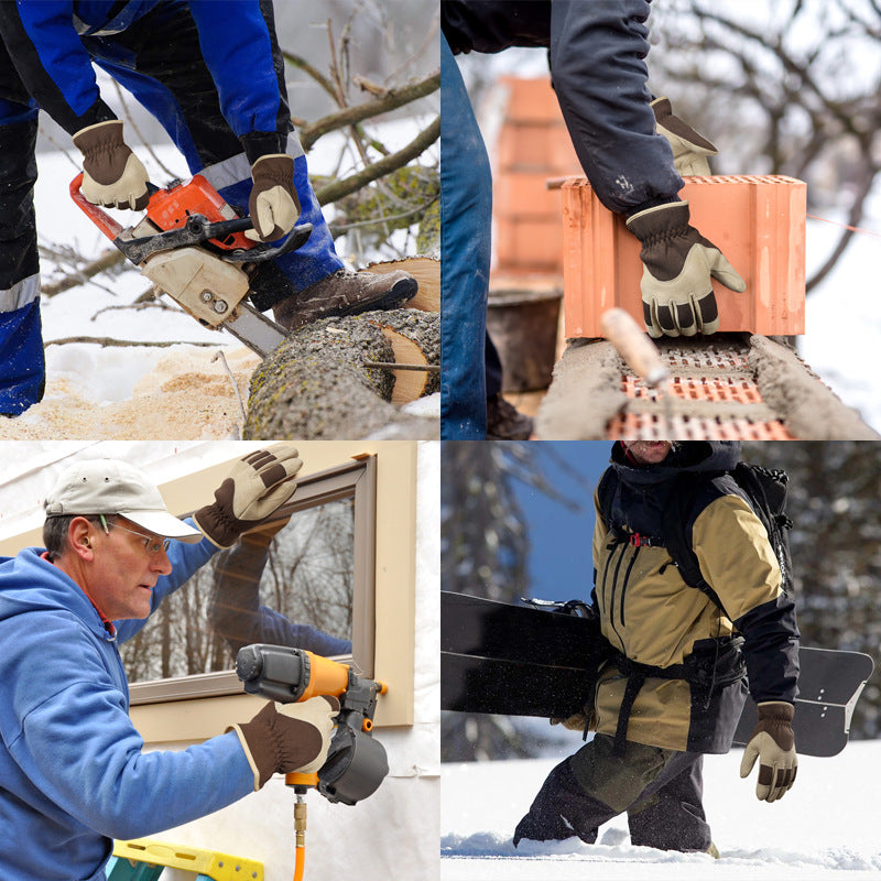 Winter deerskin warm gloves piled thickened non-slip and wear-resistant outdoor snow shoveling cold storage cold protection work gloves