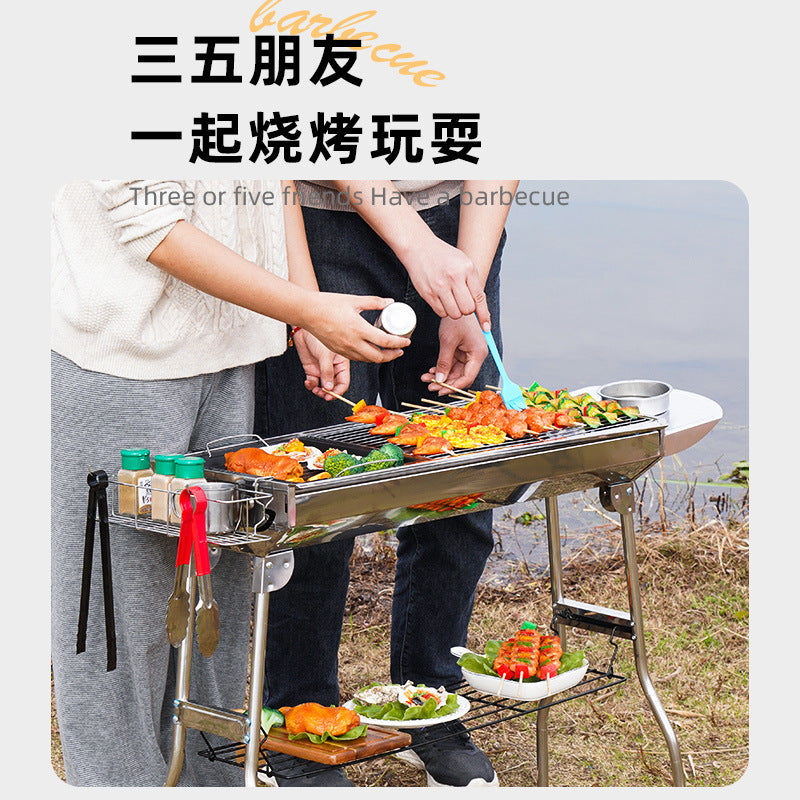 Outdoor bbq grill - heavy duty, foldable, smokeless bbq rack - home bbq charcoal stainless steel portable grill