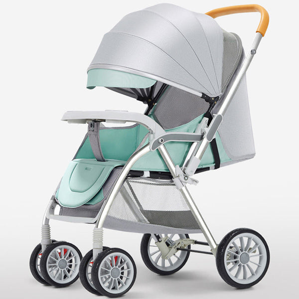 The stroller is lightweight and foldable, can sit, lie down and sleep, one-click to close the car, two-way four-wheel shock absorber, newborn child baby stroller