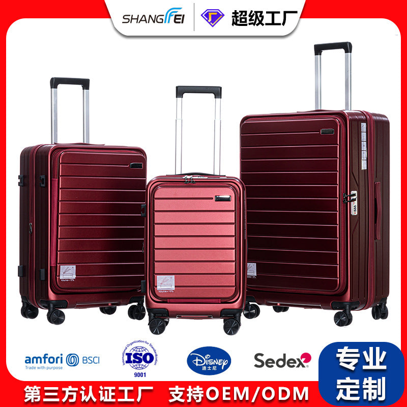 Spot front open lid trolley case three-piece set ABS + PC new material front open trolley suitcase travel bag factory