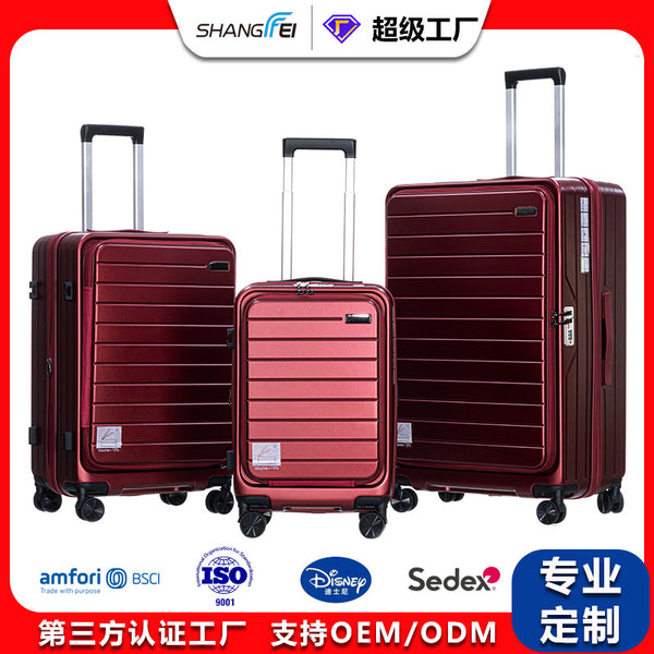 Spot front open lid trolley case three-piece set ABS + PC new material front open trolley suitcase travel bag factory