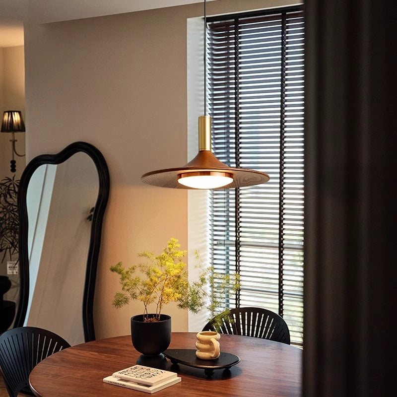 Walnut restaurant light American retro bedroom bedside light simple creative flying saucer homestay bar light Nordic chandelier