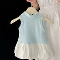New arrival style kids girl summer dress lapel preppy style vest dress baby girl sleeveless princess dress trendy