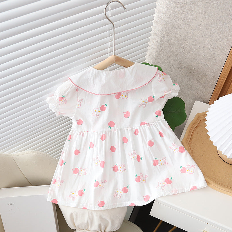 Girls' summer dress  new arrival: short-sleeve, lightweight a-line dress with printed design - soft and skin-friendly