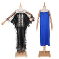 Fashion cross-border foreign trade  mesh patchwork dress african plus size women's suspender skirt two-piece setin stock