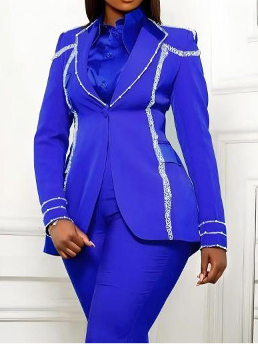 European and american mid-length beaded blazer - stylish sequin slim-fit banquet suit jacket