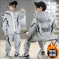 Fall and winternew arrivalkidsoutwearfleece-linedheattech hooded sweatshirt sweatpants suit small and medium-sized boys casual sports suit