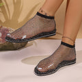 2025 summer new arrival: rhinestone mesh flat sandals - elastic slip-on, breathable mesh, beach & casual women's footwear
