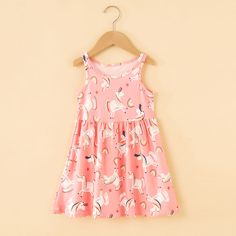 Summer korean style girls' a-line dress - printed milk silk sundress for toddlers and young children