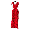 High-end banquet dress, premium affordable luxury, niche pleated three-dimensional ruffle trim, slim-fit long elegant dress for women