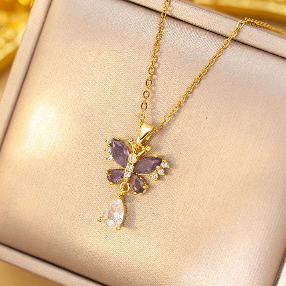 [copper inlaid with zirconium] cross-border new non-fading tassel flower necklace for women, fashionable and versatile, accessible luxury sweater chain jewelry
