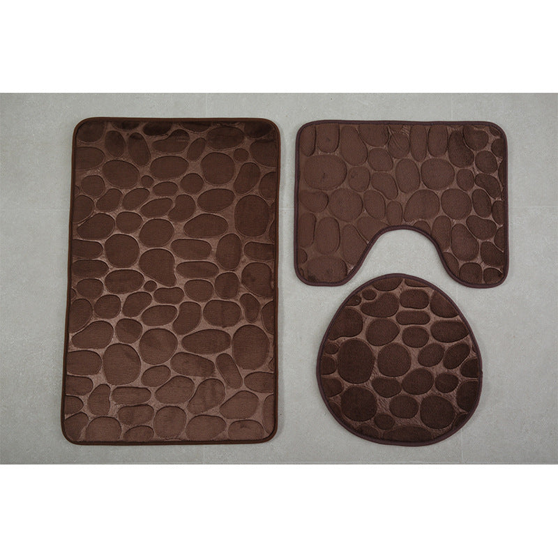 hot-selling flannel floor mat pebble stone toilet three-piece set ready-made water-absorbent printed floor mat