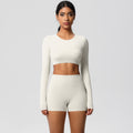 European and american new arrival: brushed long-sleeve yoga set - tight-fit, butt-lifting shorts, quick-dry running & fitness outfit for pilates