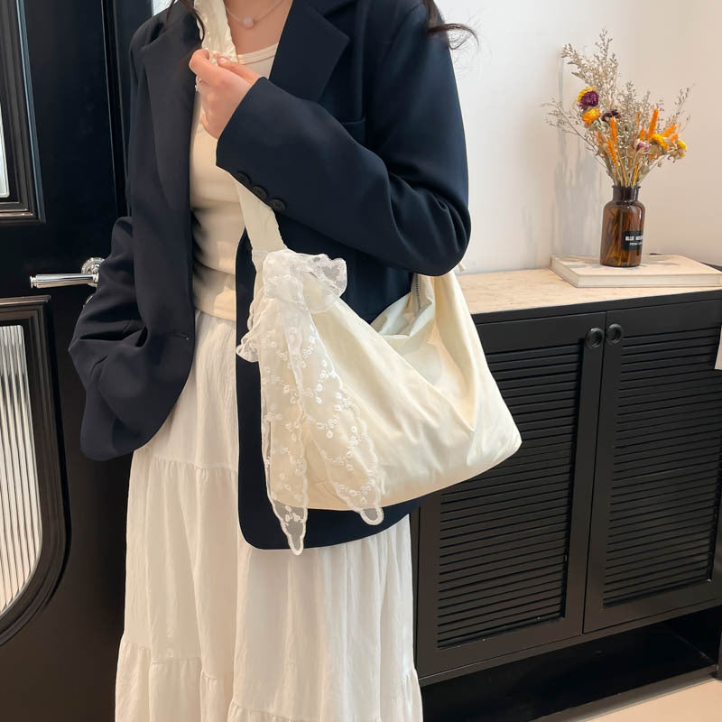 Cross-border 2025 new large-capacity casual nylon messenger bag fashionable and high-end solid color shoulder bag tote bag