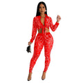 C6549 cross-border   fashion women's solid color mesh rhinestone long sleeve top and pants two-piece set